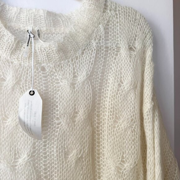 NWT Anthropologie Posey Sheer Fine Knit Wool Tunic Sweater Cream Large - Picture 5 of 14